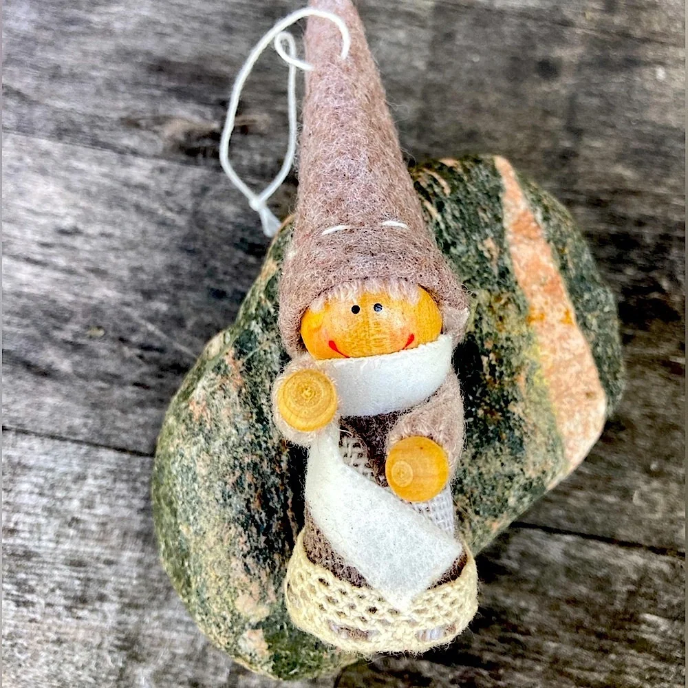 HANDMADE Ornament Christmas Santa Elf Germany Gray Red White Wood